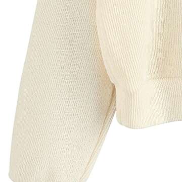 ZAFUL Women's Half Button Drop Shoulder Pocket Pullover Knitted Crop Sweater Jumper Tops White