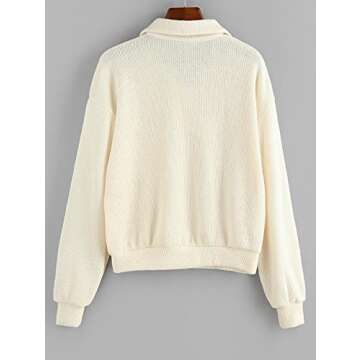 ZAFUL Women's Half Button Drop Shoulder Pocket Pullover Knitted Crop Sweater Jumper Tops White