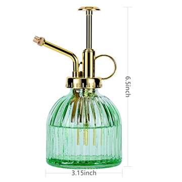 Aebor Glass Plant Mister, 6.5" Green Glass Bottle with Gold Pump - Perfect for Small Indoor Plants