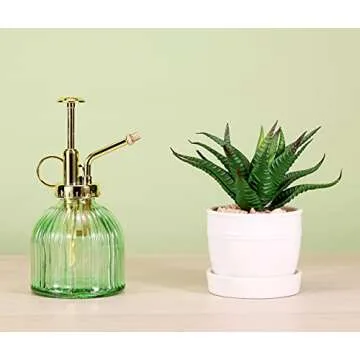 Aebor Green Glass Plant Mister with Gold Top Pump