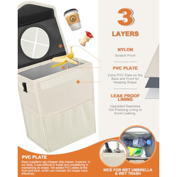 Portable Leakproof Car Trash Can with Lid