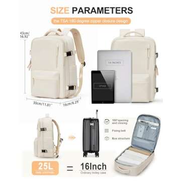 WONHOX Carry on Travel Laptop Backpack for Women Men, Flight Approved,Backpack, Hiking Outdoor Sports Rucksack Casual Daypack Bag Backpack, Beige Simple