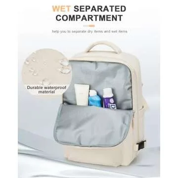 WONHOX Carry on Travel Laptop Backpack for Women Men, Flight Approved,Backpack, Hiking Outdoor Sports Rucksack Casual Daypack Bag Backpack, Beige Simple