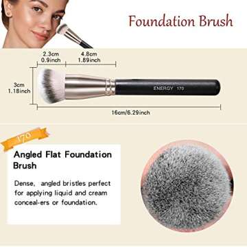 ENERGY Makeup Brushes Foundation Brushes for Liquid Makeup Professional Kabuki Foundation Brush Concealer Brush Under Eye Nose Contour Brush for Liquid Cream Powder Blending Buffing with Travel Case
