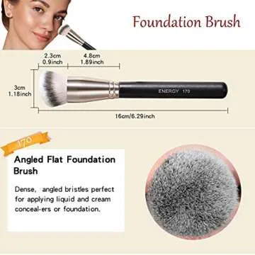 ENERGY Makeup Brushes Foundation Brushes for Liquid Makeup Professional Kabuki Foundation Brush Concealer Brush Under Eye Nose Contour Brush for Liquid Cream Powder Blending Buffing with Travel Case