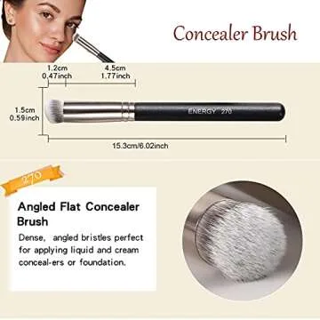 ENERGY Makeup Brushes Foundation Brushes for Liquid Makeup Professional Kabuki Foundation Brush Concealer Brush Under Eye Nose Contour Brush for Liquid Cream Powder Blending Buffing with Travel Case