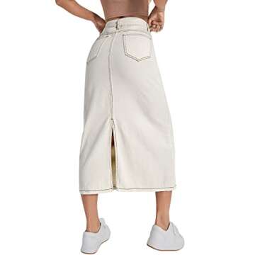 SweatyRocks Women's High Waist Split Hem Midi Denim Skirt Straight Hem Jean Skirts with Pockets Beige S