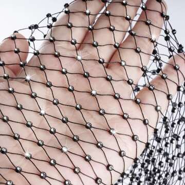 hoyuwak Rhinestone Mesh Headband Head Wrap Head Scarf Bandana Hair Scarf Turban Head Covering Headpiece for Women Girls Hair Styling Holiday Rave Disco Hippie Decor(Black)