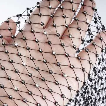 hoyuwak Rhinestone Mesh Headband Head Wrap Head Scarf Bandana Hair Scarf Turban Head Covering Headpiece for Women Girls Hair Styling Holiday Rave Disco Hippie Decor(Black)