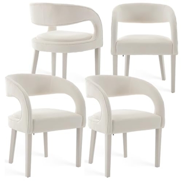 Shunzhi Modern Barrel Dining Chairs Set of 4, Upholstered Velvet Dining Room Chairs Open Back Kitche...