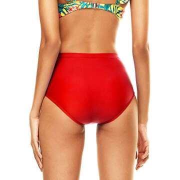 Bellecarrie Women's High Waisted Bikini Bottoms Full Coverage Tankini Swimsuit Bottoms Swim Dance Briefs (Red, XS)