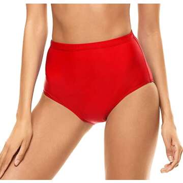 Bellecarrie Women's High Waisted Bikini Bottoms Full Coverage Tankini Swimsuit Bottoms Swim Dance Briefs (Red, XS)