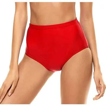 Bellecarrie Women's High Waisted Bikini Bottoms Full Coverage Tankini Swimsuit Bottoms Swim Dance Briefs (Red, XS)