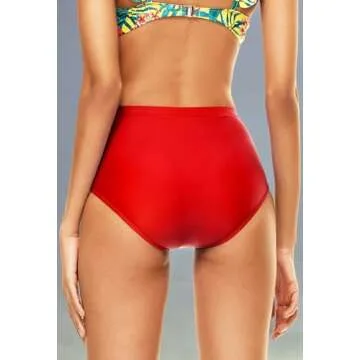 Bellecarrie Women's High Waisted Bikini Bottoms Full Coverage Tankini Swimsuit Bottoms Swim Dance Briefs (Red, XS)