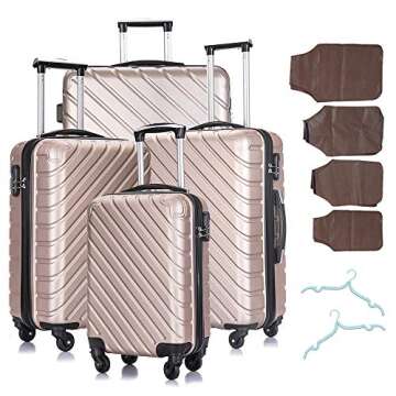 Apelila 4 Piece Hardshell Luggage Sets, Champagne Gold Travel Suitcase, Check in & Carry On Luggages with Spinner Wheels Free Cover& Cloth Hanger Inside, 18 inch 20 inch 24 inch 28 inch
