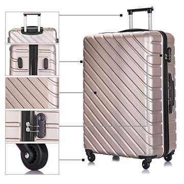 Apelila 4 Piece Hardshell Luggage Sets, Champagne Gold Travel Suitcase, Check in & Carry On Luggages with Spinner Wheels Free Cover& Cloth Hanger Inside, 18 inch 20 inch 24 inch 28 inch