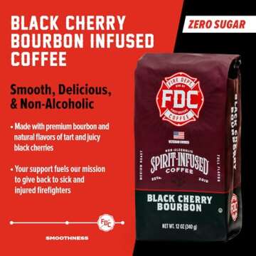 Fire Department Coffee - Black Cherry Bourbon Coffee - Gives Back to Firefighters - Premium Bourbon Infused Ground - Non-Alcoholic - Roasted in the USA - Veteran Owned - 12 oz