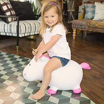 Farm Hoppers Fantasy Hopper Inflatable Toddler Safe Bouncing Golden Horn Unicorn Plus Pump