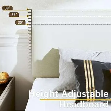 Fluest Full Bed Frame Upholstered Bed Frame Platform with Adjustable Headboard Linen Fabric Headboard Wooden Slats Support/No Box Spring Needed/Easy Assembly/Mattress Foundation, Beige