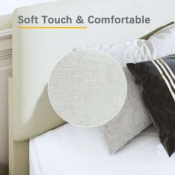 Fluest Full Bed Frame Upholstered Bed Frame Platform with Adjustable Headboard Linen Fabric Headboard Wooden Slats Support/No Box Spring Needed/Easy Assembly/Mattress Foundation, Beige