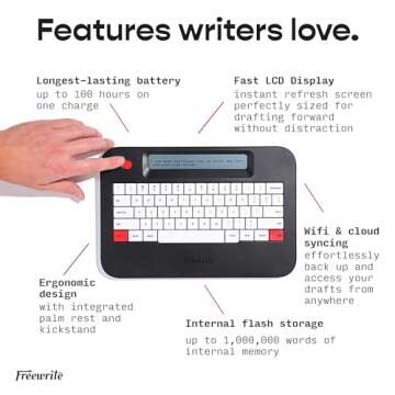 Freewrite Alpha | Portable Digital Typewriter with LCD Display, Long Battery Life, & Wi-Fi Backup for Writers | Distraction-Free Word Processor | Electronic Typewriter w/Full-Size Mechanical Keyboard