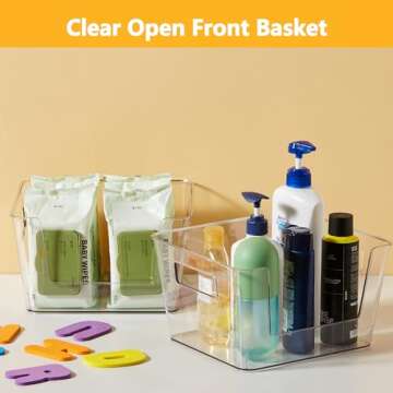 Vacane 4 Pack Plastic Open Front Storage Bins for Easy Home Organization