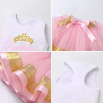 Toddler Kid Baby Girl 1/2/3/4/5/6 Year Old Birthday Party Dress Sleeveless Printed Vest Tops+Princess Tulle Tutu Skirt+Flower Crown Outfit Summer Clothes Cake Smash Photography Pink 2-3 Years