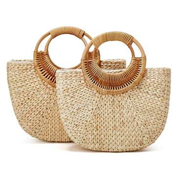 Rungion Women Girl Tote Bag Straw Hobo Handbag Fashion Woven Top Handle Bag Shoulder Bag Beach Purse Moon Bag Bucket Bag 2023 Summer