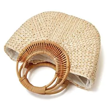 Rungion Women Girl Tote Bag Straw Hobo Handbag Fashion Woven Top Handle Bag Shoulder Bag Beach Purse Moon Bag Bucket Bag 2023 Summer