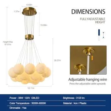 LBSQJ Mid Century 13-Lights Globe Frosted Glass Chandelier for Living Room Modern Gold Chandelier Light Fixture Dining Room Over Table Foyer Bedroom Kitchen Island
