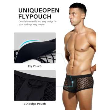 Casey Kevin Men's Sexy Underwear Boxer Briefs Lace Lingerie Mesh Trunks