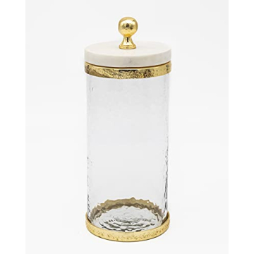 Godinger Canister Storage Container, Glass Storage Canister, Marble with Gold Band - 4x8