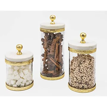 Godinger Canister Storage Container, Glass Storage Canister, Marble with Gold Band - 4x8