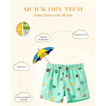 SURF CUZ Surfcuz Little Boys Swim Trunks UPF 50+ Toddler Beach Shorts Swimsuit Kids Quick Dry Swimwear(Mint Green - Donuts, 5/6)