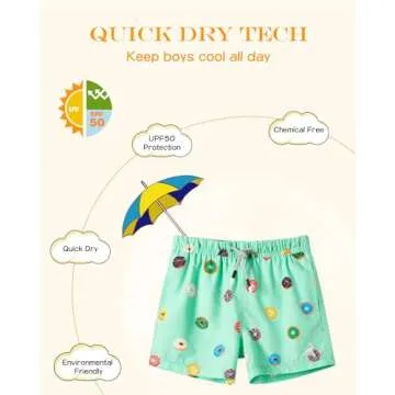 SURF CUZ Surfcuz Little Boys Swim Trunks UPF 50+ Toddler Beach Shorts Swimsuit Kids Quick Dry Swimwear(Mint Green - Donuts, 5/6)