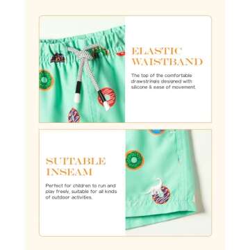 SURF CUZ Surfcuz Little Boys Swim Trunks UPF 50+ Toddler Beach Shorts Swimsuit Kids Quick Dry Swimwear(Mint Green - Donuts, 5/6)