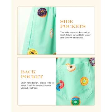 SURF CUZ Surfcuz Little Boys Swim Trunks UPF 50+ Toddler Beach Shorts Swimsuit Kids Quick Dry Swimwear(Mint Green - Donuts, 5/6)