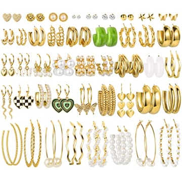 44 Pairs Stylish Gold Earrings Set for Women