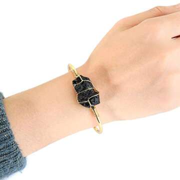 Golden Cuff Bangle Natural Healing Crystal Bracelet