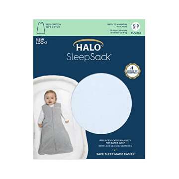 HALO Sleepsack, 100% Cotton Wearable Blanket, Swaddle Transition Sleeping Bag, TOG 0.5, Baby Blue, X-Large