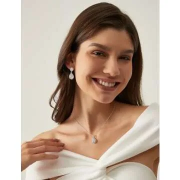 EAMTI Silver Dangle Earrings for Women Cubic Zirconia Teardrop 925 Sterling Silver Post Bridal Wedding Rhinestone Earring