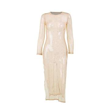 Faretumiya Sexy Women Sparkly Sequin Dress Bodycon V Neck Sleeveless Mini Dress Glitter Evening Party Short Cocktail Dresses(FA Apricot,Medium)