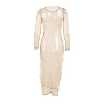 Faretumiya Sexy Women Sparkly Sequin Dress Bodycon V Neck Sleeveless Mini Dress Glitter Evening Party Short Cocktail Dresses(FA Apricot,Medium)