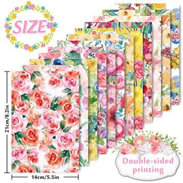 Whaline 60 Sheet Floral Pattern Paper A5 Size Watercolor Flower Scrapbook Paper Double-Sided Spring ...