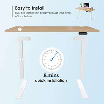 Smart Advanced Standing Desk, Easy Assembly (10 Minutes)，Dual Motor Electric Adjustable Height Desk for Home Office, 48 x 24 Inch Table，Sit to Stand Desk Laptop Computer Writing Office Desks
