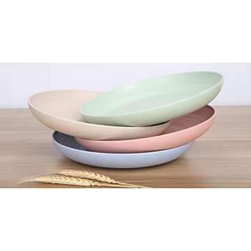 LuckyZone Wheat Straw Dinnerware Sets for 4 (Reusable Plates, Bowls & Cups) - Lightweight Unbreakable Dinner Camping Dishes - Dishwasher & Microwave Safe, Eco Friendly(12Pcs/Beige)