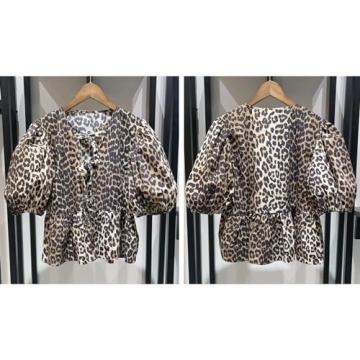 Tie Front Leopard Print Peplum Blouse for Women