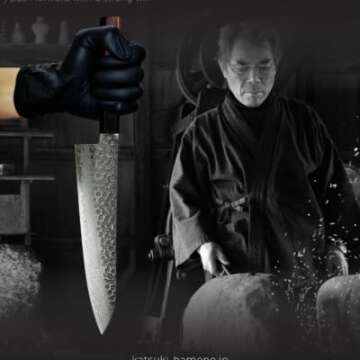 Authentic Japanese Katsuki 8 Inch Damascus Mirrored Chef Knife, Handcrafted VG-10 Steel, Ergonomic Handle, Premium Gift Box