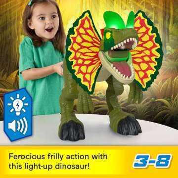 Fisher-Price Imaginext Jurassic World Dinosaur Toy - Thrash Attack Dilophosaurus with Lights & Sound...