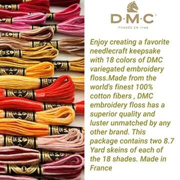 DMC Embroidery Floss,Variegated Embroidery Thread,36 Multicolor Cross Stitch Threads Bundle with Bobbin Winder,DMC Color Variations Hand Embroidery Yarn,Colorful String,Rainbow Cotton Variegated Pack